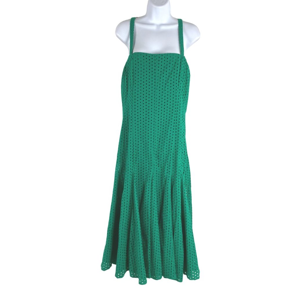 Maeve Anthropologie Lelia Dress Eyelet Midi Green Sleeveless Women's Size 14